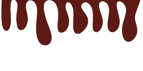 Dripping melted dark chocolate border. Sweet, delicious liquid sauce isolated on a white background, perfect for dessert concepts and graphic design.