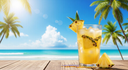 tropical beach scene pineapple