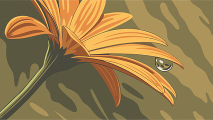 Flower with a water drop and background illustration.