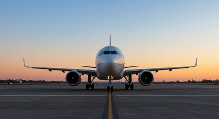 Obraz premium Airplane on runway at sunset