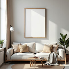 Living room wall poster mockup. Interior mockup with house background. Modern interior design.