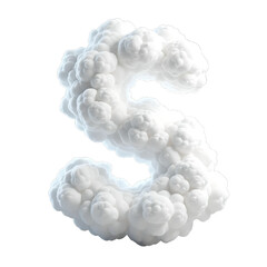 Fluffy White Letter S Cloud Shape Isolated on Transparent Background
