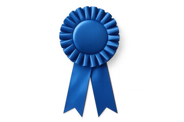 Blue ribbon award rosette symbolizing success, achievement, and recognition on a clear background