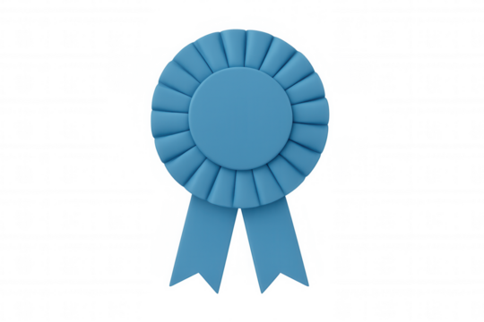 Blue ribbon badge represents success, achievement, award, winner, victory, quality, premium, with transparent background