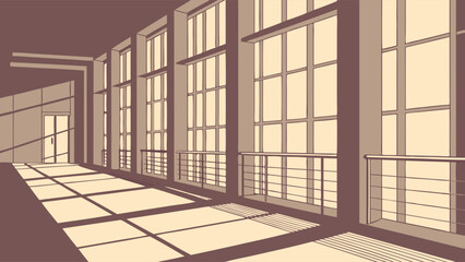 Interior Corridor with Sunlight and Shadows.