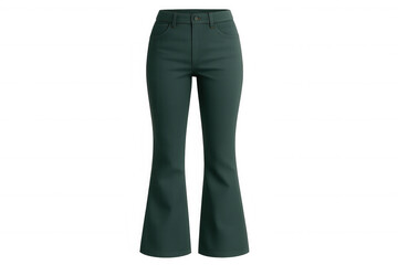 Studio shot of green flare jeans on transparent background, perfect for fashion designers and apparel mockups