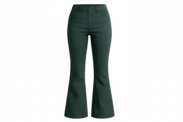 Studio shot of green flare jeans on transparent background, perfect for fashion designers and apparel mockups