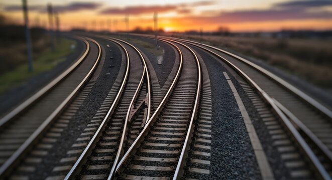 Railroad tracks curved diverging