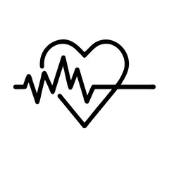 Vector art of a simple black line illustration of a heart with a cardiogram pulse line running through it, isolated on a white background