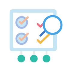 Vector art of a magnifying glass hovers over a digital checklist with several completed tasks and pending items, symbolizing analysis and progress