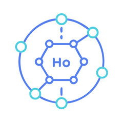 Vector art of a stylized icon representing the chemical element holmium ho within a molecular structure