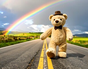 Teddy bear embarking on a journey to a brighter future