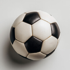 Classic black and white soccer ball viewed from above isolated on white background