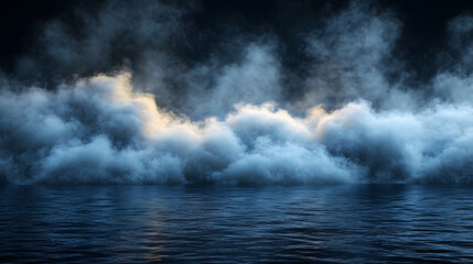 Fototapeta premium Ethereal blue smoke billowing across a dark background, creating a mystical atmosphere for creative use