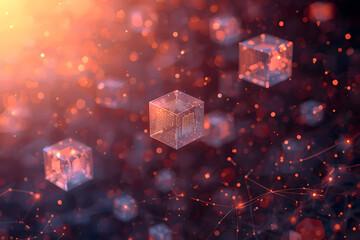 Abstract digital art featuring glowing cubes, network connections, and vibrant color gradients