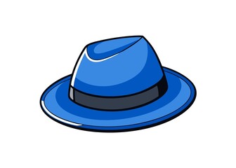 Stylish Blue Fedora Hat Illustration with Dark Band for Fashion and Design Applications