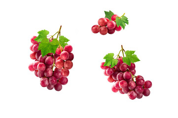 Bunch of red grapes collection isolated on white background.