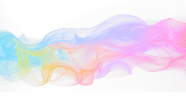 Colorful pale pastel rainbow smoke swirls shapes transparent PNG, isolated background