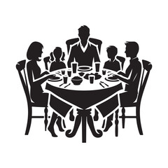 Family dinner around table vector silhouette outline logo design concept illustration
