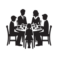 Family dinner around table vector silhouette outline logo design concept illustration