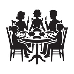 Family dinner around table vector silhouette outline logo design concept illustration