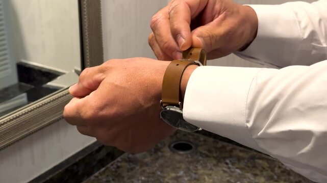 close uop putting on a watch, man, watck, hand