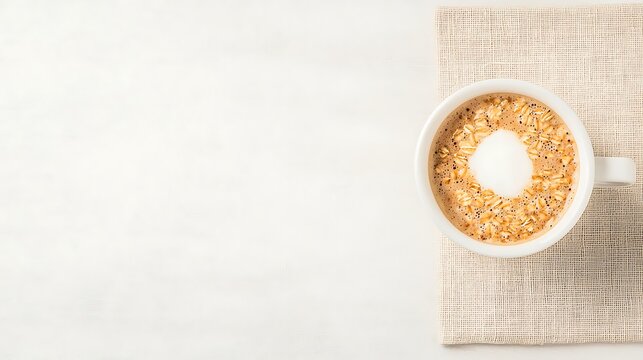 Bowl of golden cereal with a white background and checkered cloth