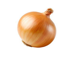 A whole raw yellow onion with its golden, papery skin. A versatile kitchen staple, its sweet flavor is the foundation for countless recipes worldwide.