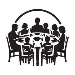 Family dinner around table vector silhouette outline logo design concept illustration