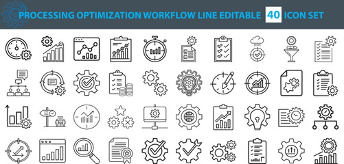 Business Process Optimization Workflow Line Icons &ndash; 40 Editable Vector Icon Set