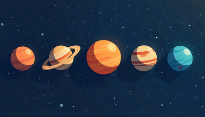 Colorful Illustration of Planets in Space with Stars and Nebulae