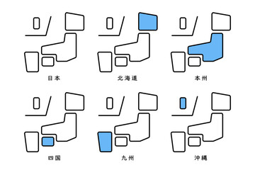各地域に配色を施し目立たせた日本地図の素材