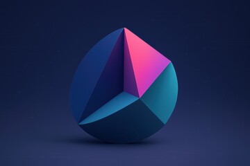 Blue, pink and purple cube is shown on a dark background