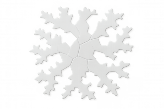 White puzzle pieces forming a snowflake design on a transparent background, perfect for winter-themed projects
