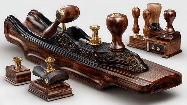 Antique Wooden Woodworking Hand Plane Collection Brass Accents tool