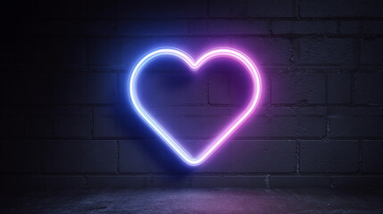 Heart-shaped neon light glowing in a dark urban setting