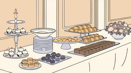 Dessert Buffet Sweet Treats Cakes Pastries Candy Confectionery Catering Party Celebration Food Illustration Bakery Delicious Sweet Tasty Yummy Appetizing Culinary Food Photography Gastronomy Food Art.
