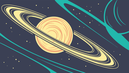 Illustration of a Ringed Celestial Body and Cosmic Elements.