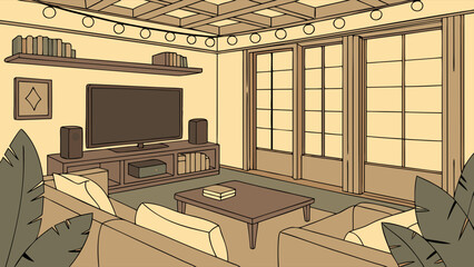 Cozy Living Room Interior Design Illustration.