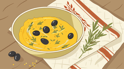 Yellow Dip with Olives and Herbs.