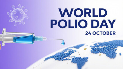 Syringes, viruses, and the Earth, representing the global medical action against poliomyelitis, are used in the World Spinal Cord Gray Matter Day promotion scene.