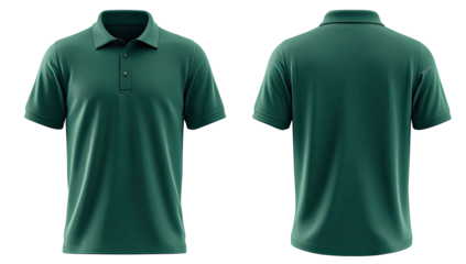 Front and back view of a teal polo shirt