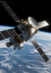 Advanced space satellite orbiting earth providing essential communications and observations