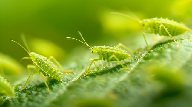 Tiny green insects clustered on a fuzzy plant stem