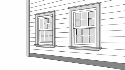 House Exterior with Windows Simple Line Drawing Illustration Home Facade Architectural Design Real Estate Home Improvement Construction.