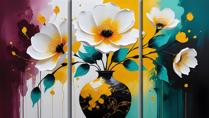 Abstract big flower vase 3D oil painting wall art