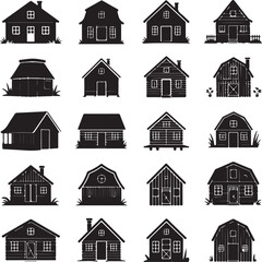 Diverse collection of black and white house and building icons home architecture