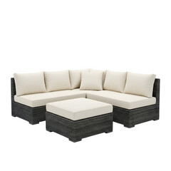 Outdoor sectional sofa with ottoman on a white background, PNG format.