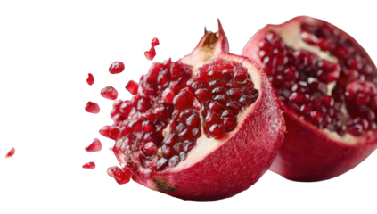 Close-up of two halves of a pomegranate