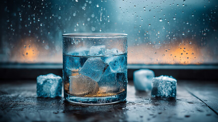 Glass Of Whiskey With Ice Cubes